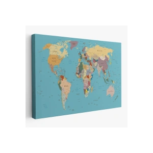 Dekoratif Kanvas Tablo Dünya Haritası Mavi Zemin 1032