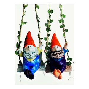 Dekoratif Sallanan Cüceler 2li Set El Yapımı Balkon, Bahçe , Iç Mekan Dekor (taş Tozu)