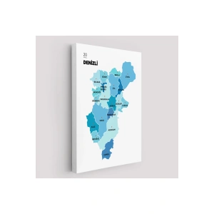 Denizli  İli ve İlçeler Haritası  Dekoratif Kanvas Tablo 1320