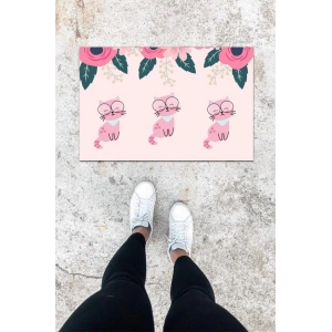 Dijital Baskı Açık Pembe Üç Kedili Desen Kapı Önü Paspası K-1026