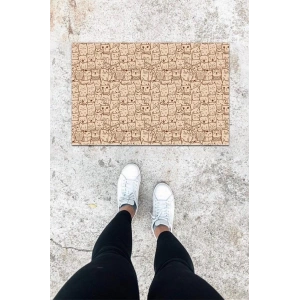 Dijital Baskı Bej Kedili Desen Kapı Önü Paspası K-1024