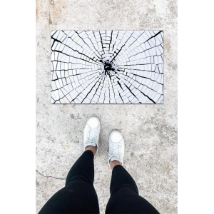 Dijital Baskı Beyaz Kırık Cam Desen Kapı Önü Paspası K-1046