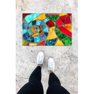 Dijital Baskı Çok Renkli Kırık Mozaik Desen Kapı Önü Paspası K-1072