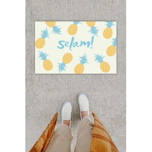 Dijital Baskı Dekoratif Ananas Mavi Kapı Önü Paspası K-1214