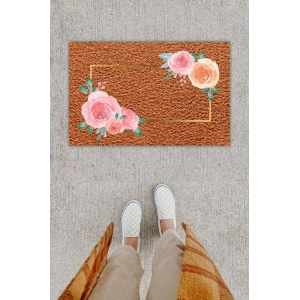 Dijital Baskı Dekoratif Çiçek Kahverengi Kapı Önü Paspası K-1237