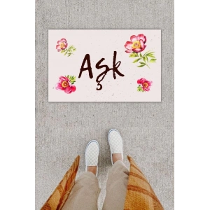 Dijital Baskı Dekoratif Çiçek Krem Kapı Önü Paspası K-1206