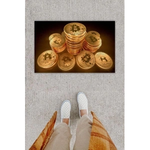 Dijital Baskı Dekoratif Çoklu Bitcoin Gold Kapı Önü Paspası K-1279
