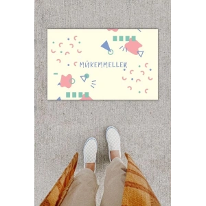 Dijital Baskı Dekoratif Geometrik Pudra Kapı Önü Paspası K-1216