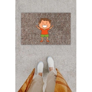 Dijital Baskı Dekoratif Gülen Çocuk Gri Kapı Önü Paspası K-1286