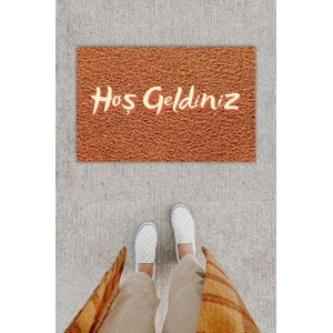 Dijital Baskı Dekoratif Hoş Geldiniz Kahverengi Kapı Önü Paspası K-1231