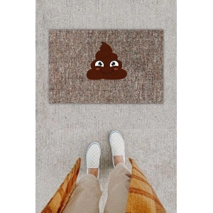 Dijital Baskı Dekoratif Kaka Emoji Gri Kapı Önü Paspası K-1289