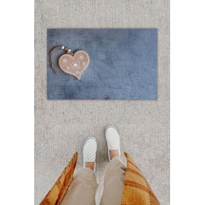 Dijital Baskı Dekoratif Kalp Antrasit Kapı Önü Paspası K-1291