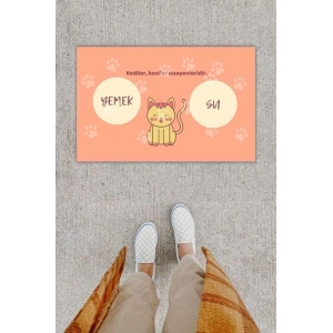 Dijital Baskı Dekoratif Kedi Yavruağzı Kapı Önü Paspası K-1212