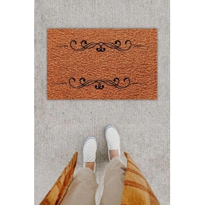 Dijital Baskı Dekoratif li Bordür Kahverengi Kapı Önü Paspası K-1239