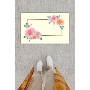 Dijital Baskı Dekoratif lü Çiçek Krem Kapı Önü Paspası K-1258