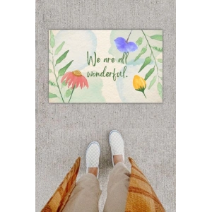 Dijital Baskı Dekoratif lü Çiçek Mavi Kapı Önü Paspası K-1225