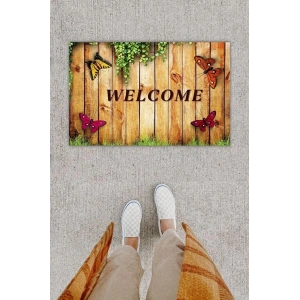 Dijital Baskı Dekoratif lü Kelebek Kahverengi Kapı Önü Paspası K-1257