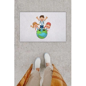 Dijital Baskı Dekoratif Mutlu Çocuklar Beyaz Kapı Önü Paspası K-1285