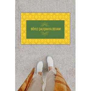 Dijital Baskı Dekoratif Not: Böyle Çalışmaya Devam Sarı Kapı Önü Paspası K-1276