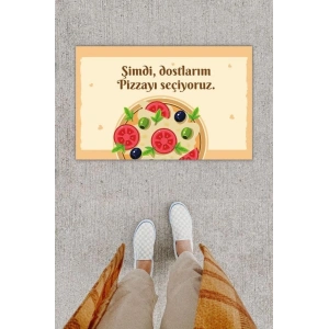 Dijital Baskı Dekoratif Pizza Pudra Kapı Önü Paspası K-1211