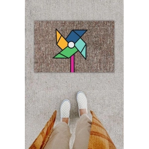 Dijital Baskı Dekoratif Rüzgar Gülü Gri Kapı Önü Paspası K-1287