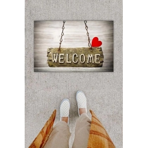 Dijital Baskı Dekoratif Welcome Gri Kapı Önü Paspası K-1248