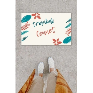 Dijital Baskı Dekoratif Yaprak Krem Kapı Önü Paspası K-1205