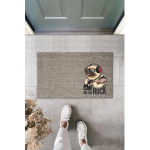 Dijital Baskı Gri On The Rock Köpek Dekoratif Kapı Paspası K-2041