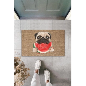 Dijital Baskı Kahverengi Dilim Karpuz Yiyen Köpek Dekoratif Kapı Paspası K-2032