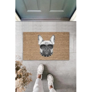 Dijital Baskı Kahverengi Güneş Gözlüklü Tasmalı Ciddi Köpek Dekoratif Kapı Paspası K-2017