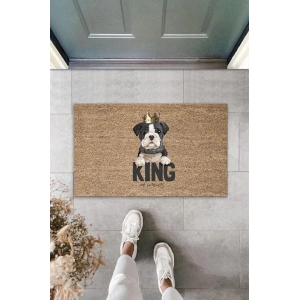 Dijital Baskı Kahverengi King Yazılı Taçlı Köpek Dekoratif Kapı Paspası K-2052