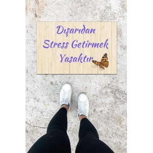 Dijital Baskı Krem Kelebek Desen Kapı Önü Paspası K-1016