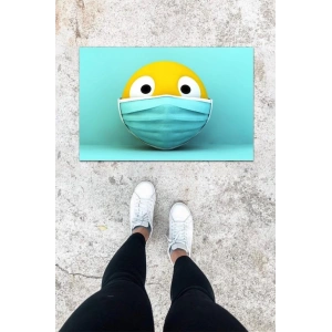 Dijital Baskı Mavi Maskeli Emoji Desen Kapı Önü Paspası