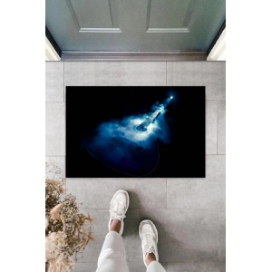 Dijital Baskı Siyah Mavi Gitar Kapı Paspası K-2111