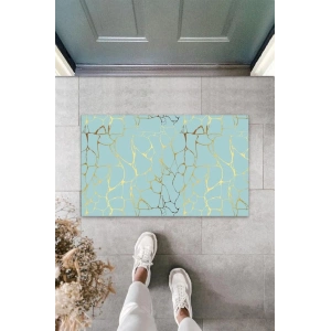 Dijital Baskı Turkuaz-Gold Ebruli Kapı Paspası K-3079