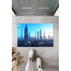 Dijital Gelecek Dünya Şehir Mavi Kapı Paspası Dış Mekan Paspas K-2116