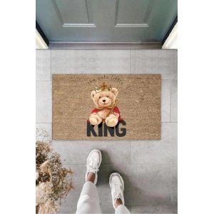 Dijital Kıng Ayıcık Bej Kapı Paspası Dış Mekan Paspas K-3177