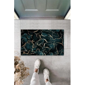 Dijital Modern Yeşil-Gold Kapı Paspası Dış Mekan Paspas K-3129