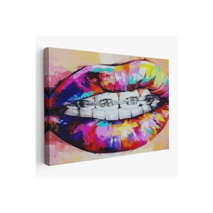 Diş Teli ve Renkli Dudaklar Graffti Tablosu-6651