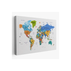 Dünya Haritası Dekoratif Kanvas Tablo Son Derece Detaylı ve Eğitici 1601
