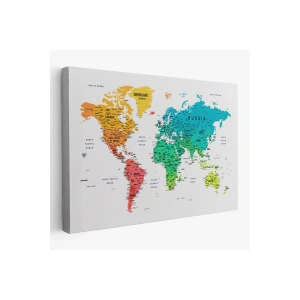 Dünya Haritası Dekoratif Kanvas Tablo Son Derece Detaylı ve Eğitici 1602