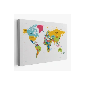 Dünya Haritası Dekoratif Kanvas Tablo Ülke ve Başkentli 1543