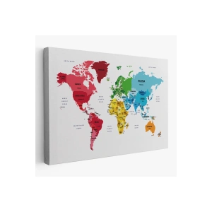 Dünya Haritası Dekoratif Kanvas Tablo Ülke ve Başkentli 1553