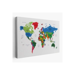 Dünya Haritası Dekoratif Kanvas Tablo Ülke ve Başkentli 1557