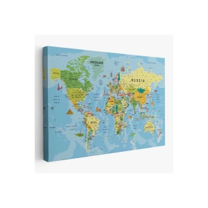 Dünya Haritası Kanvas Tablo Son Derece Detaylı Dekoratif Okyanuslu-1992