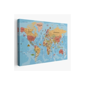 Dünya Haritası Kanvas Tablo Son Derece Detaylı Dekoratif Okyanuslu-2015