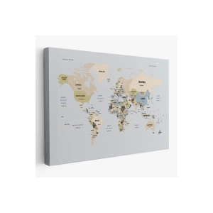 Dünya Haritası Kanvas Tablo  Ülke Başkent Detaylı ve Dekoratif 2597
