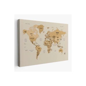 Dünya Haritası Kanvas Tablo  Ülke Başkent Detaylı ve Dekoratif 2619