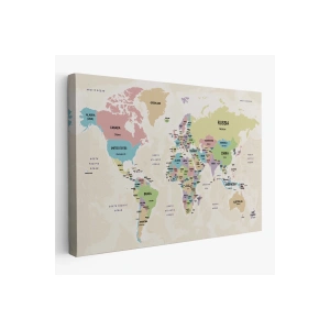 Dünya Haritası Kanvas Tablo  Ülke Başkentli ve Okyanus Detaylı Tablo 2749