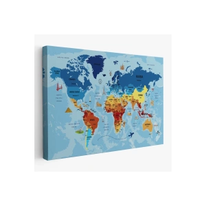 Dünya Haritası Sembollü ve Okyanuslu Dekoratif Kanvas Tablo 2423